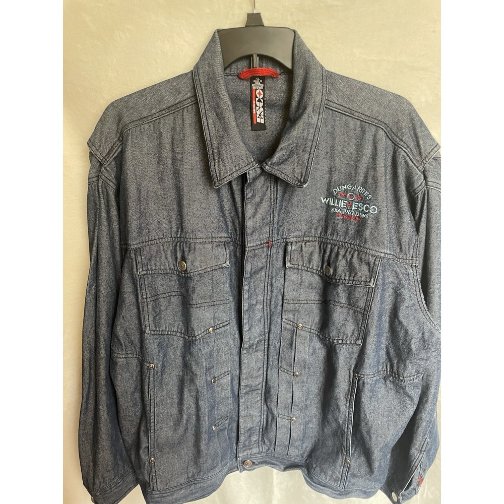 Willie Esco‎ Denim Dungarees Jacket Men's Size XL Black Y2K Baggy Relaxed Fit